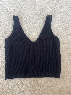 Arizona Jean Company Black Ribbed V-Neck Crop Tank